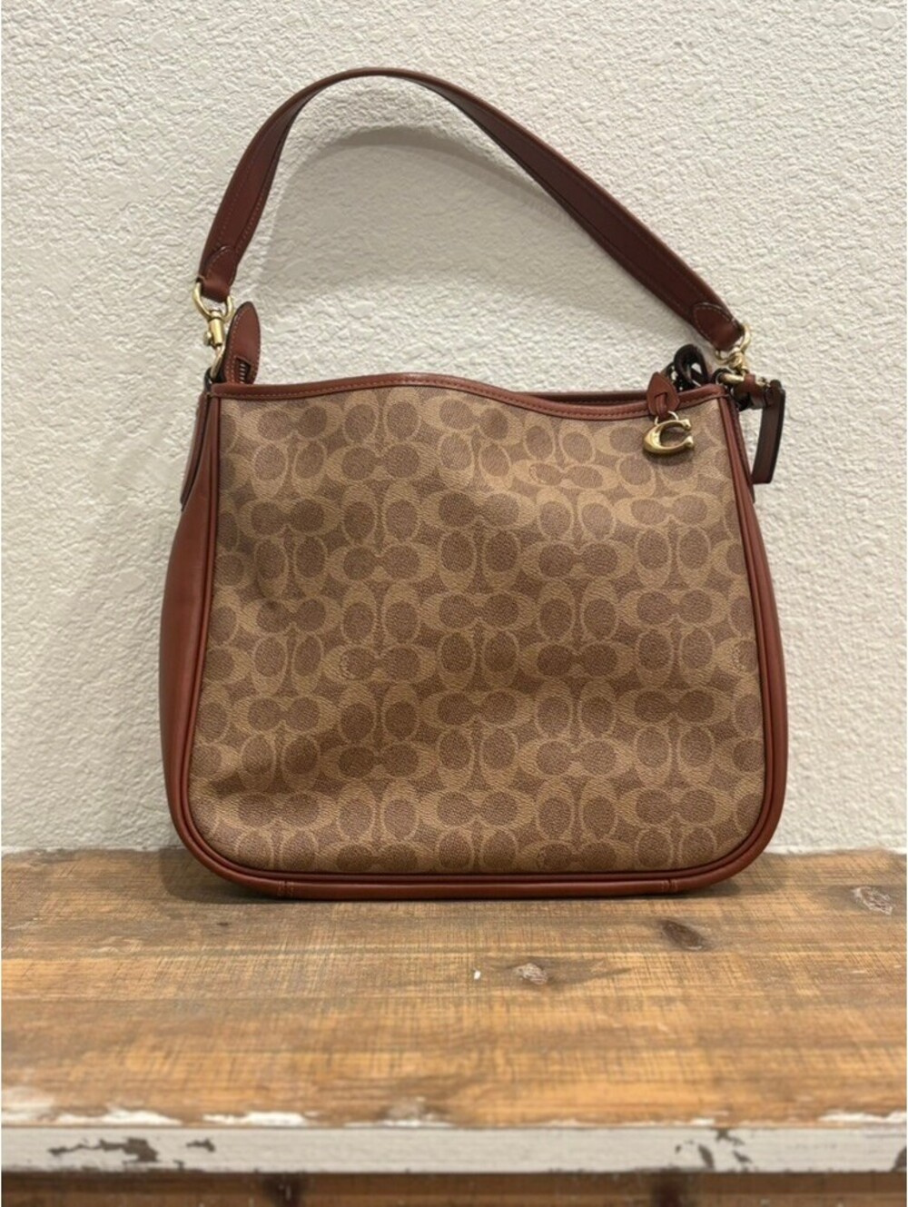 Coach Signature Canvas Brown Leather Shoulder Bag